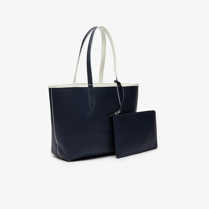 Anna Removable Pouch Signature Reversible Tote Typo Marshmallow Dark Sap Womens Lacoste Bags Outlet