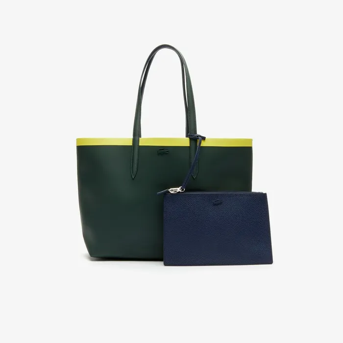 Anna Reversible Contrast Band Coated Canvas Tote Bag Scarab Peacoat Green Shee Womens Lacoste Bags Online Outlet Store