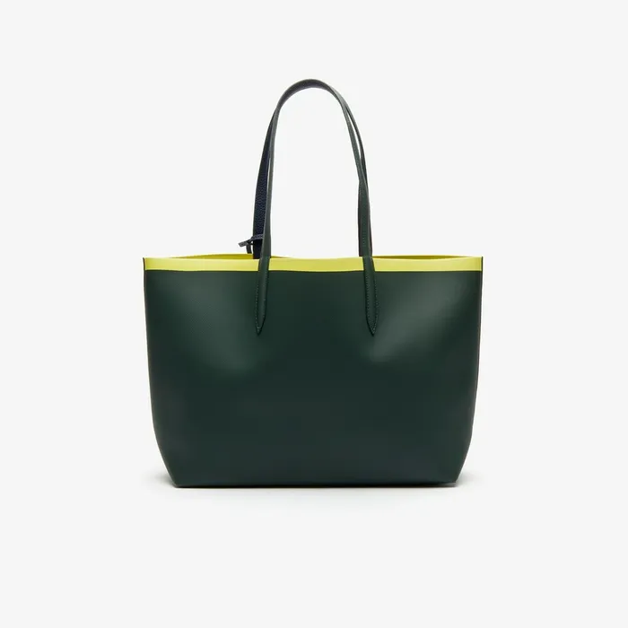 Anna Reversible Contrast Band Coated Canvas Tote Bag Scarab Peacoat Green Shee Womens Lacoste Bags Online Outlet Store