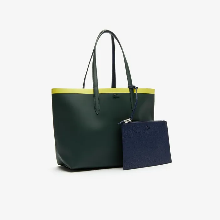 Anna Reversible Contrast Band Coated Canvas Tote Bag Scarab Peacoat Green Shee Womens Lacoste Bags Online Outlet Store