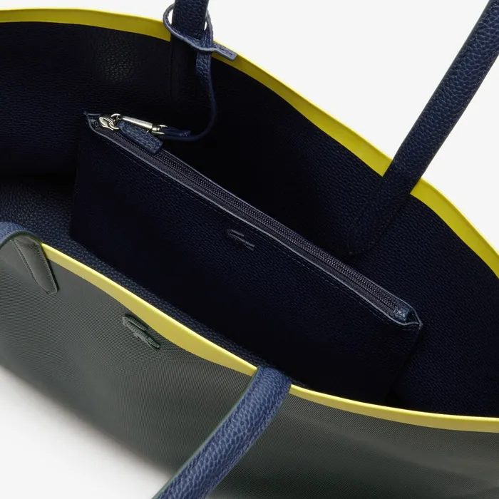 Anna Reversible Contrast Band Coated Canvas Tote Bag Scarab Peacoat Green Shee Womens Lacoste Bags Online Outlet Store