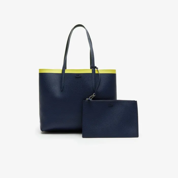 Anna Reversible Contrast Band Coated Canvas Tote Bag Scarab Peacoat Green Shee Womens Lacoste Bags Online Outlet Store