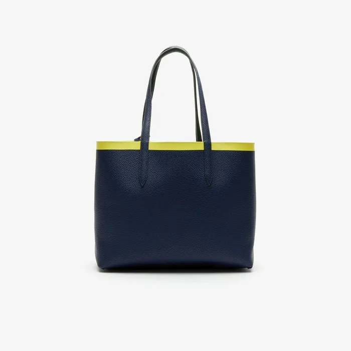 Anna Reversible Contrast Band Coated Canvas Tote Bag Scarab Peacoat Green Shee Womens Lacoste Bags Online Outlet Store