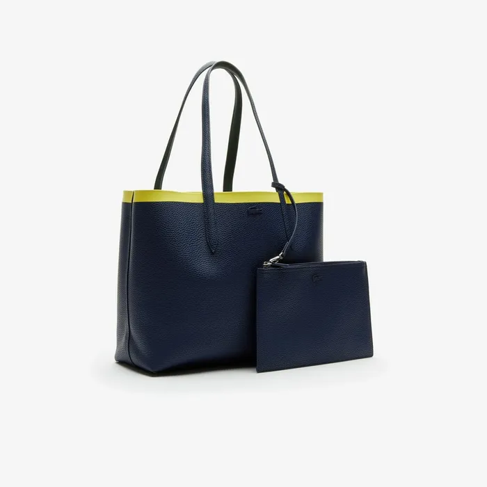 Anna Reversible Contrast Band Coated Canvas Tote Bag Scarab Peacoat Green Shee Womens Lacoste Bags Online Outlet Store