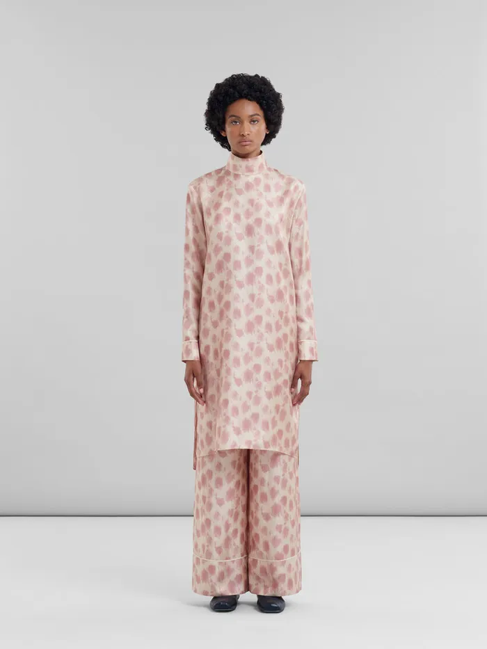 Antique Pink Silk Midi Dress With Crayon Leopard Print Women Marni Dresses