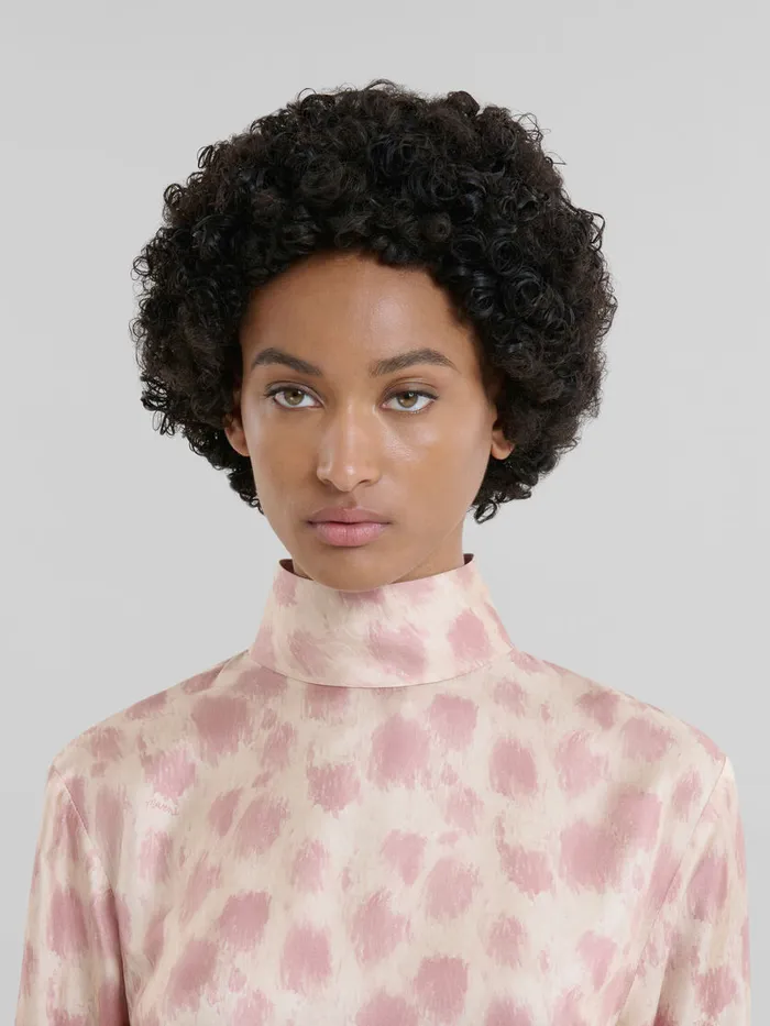 Antique Pink Silk Midi Dress With Crayon Leopard Print Women Marni Dresses