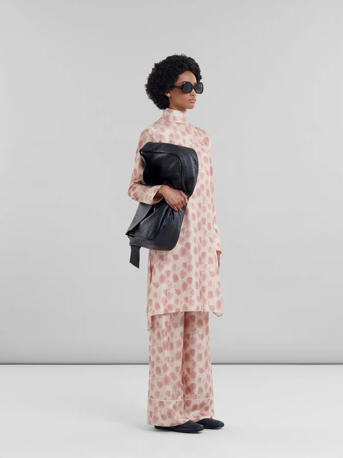 Antique Pink Silk Midi Dress With Crayon Leopard Print Women Marni Dresses