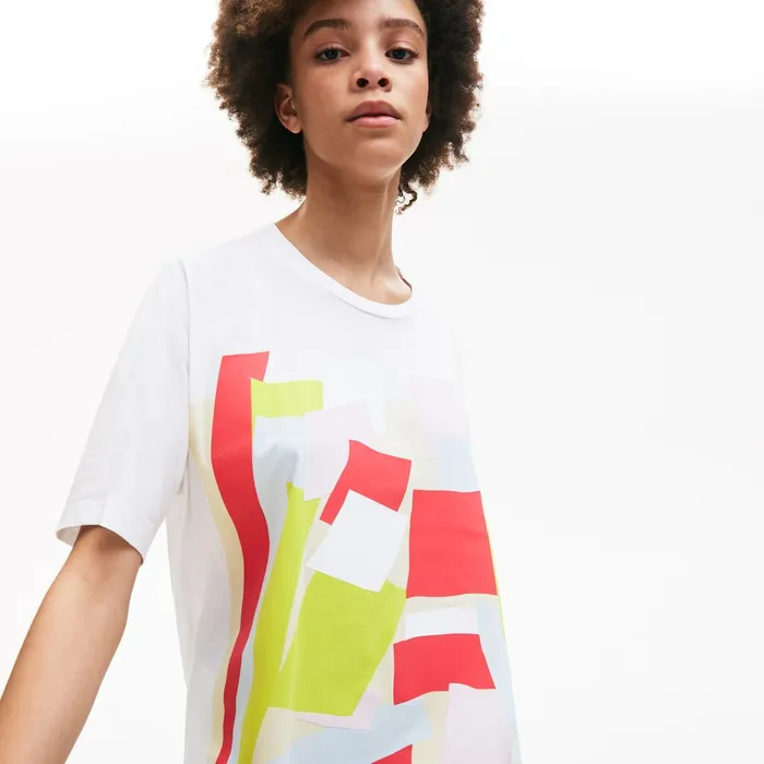 ArtPrint Cotton TShirt White Womens Lacoste TShirts On Sale