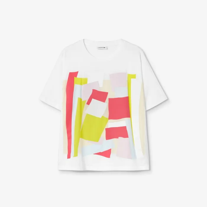 ArtPrint Cotton TShirt White Womens Lacoste TShirts On Sale