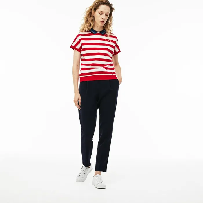 Back Button Colorblock Striped Piqu Polo WhiteRedNavy Blue Womens Lacoste Polos Store Back Button Colorblock Striped Piqu Polo WhiteRedNavy Blue Womens Lacoste Polos Store
