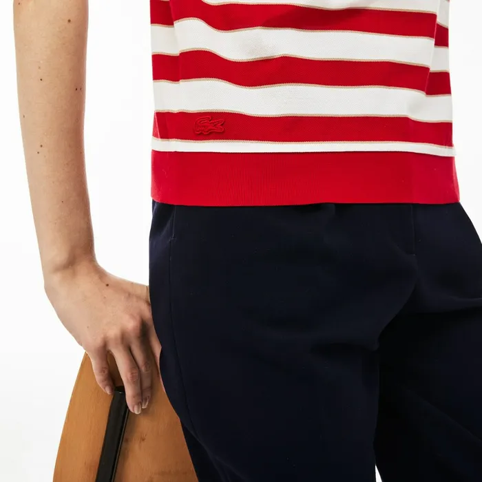 Back Button Colorblock Striped Piqu Polo WhiteRedNavy Blue Womens Lacoste Polos Store