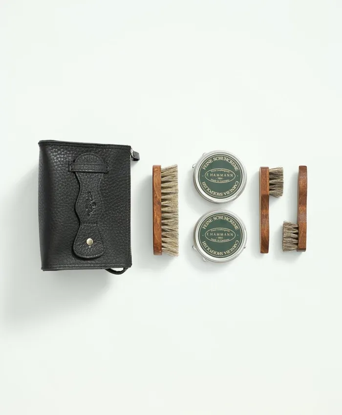 Bags andamp Leather Goods Men Brooks Brothers Calfskin Shoe Polish Kit Black