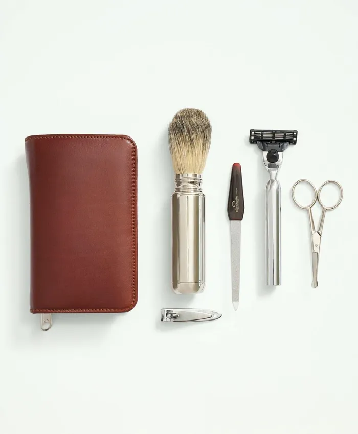 Bags andamp Leather Goods Men Brooks Brothers Leather Grooming Kit Brown