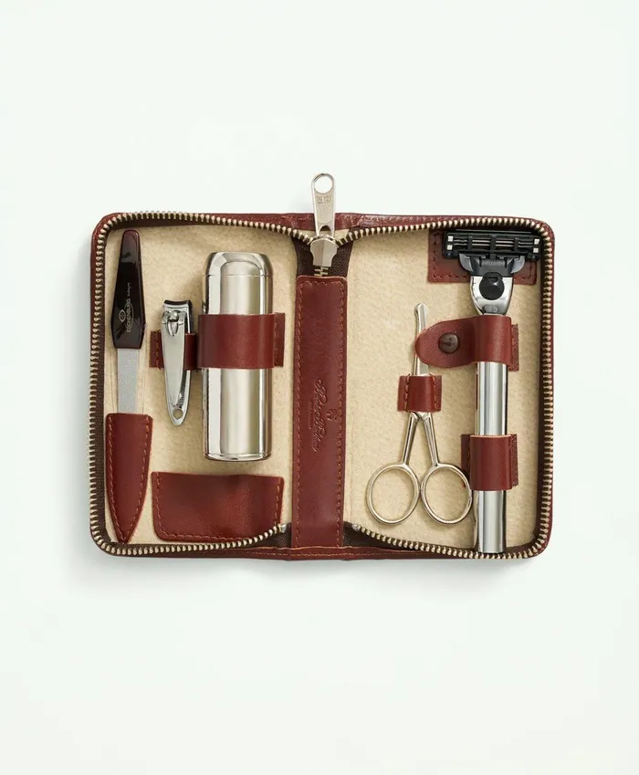 Bags andamp Leather Goods Men Brooks Brothers Leather Grooming Kit Brown