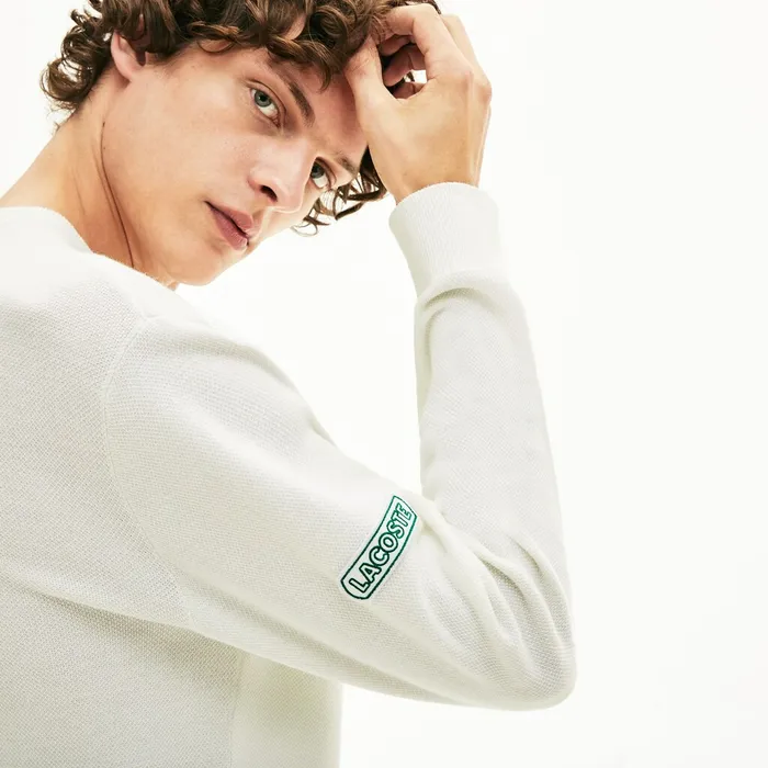 Band Design Heritage Knit Sweater WhiteBlackGreenWhite Mens Lacoste Sweaters Online