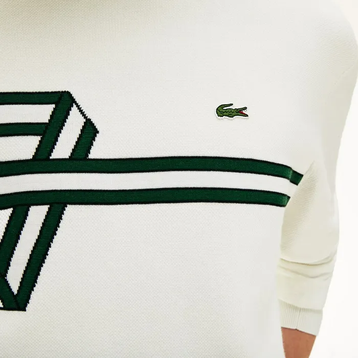 Band Design Heritage Knit Sweater WhiteBlackGreenWhite Mens Lacoste Sweaters Online
