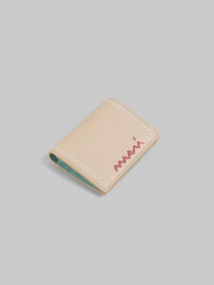 Beige Bifold Wallet With Marni Mending Embroidery Women Marni Wallets and Small Leather Goods