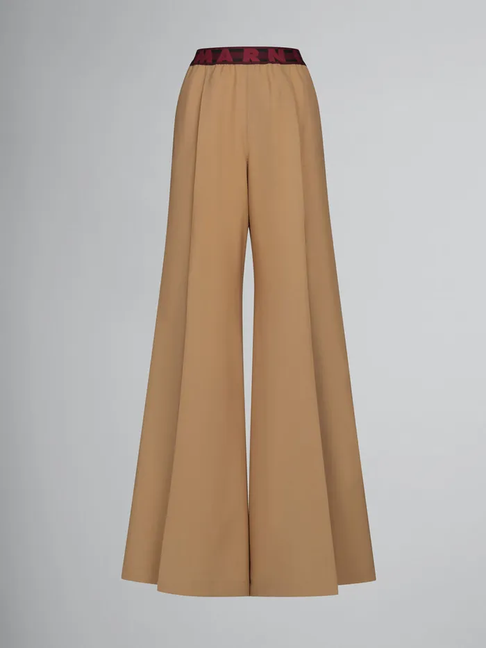 Beige Flared Wool Trousers With Logo Waist Women Marni Pants