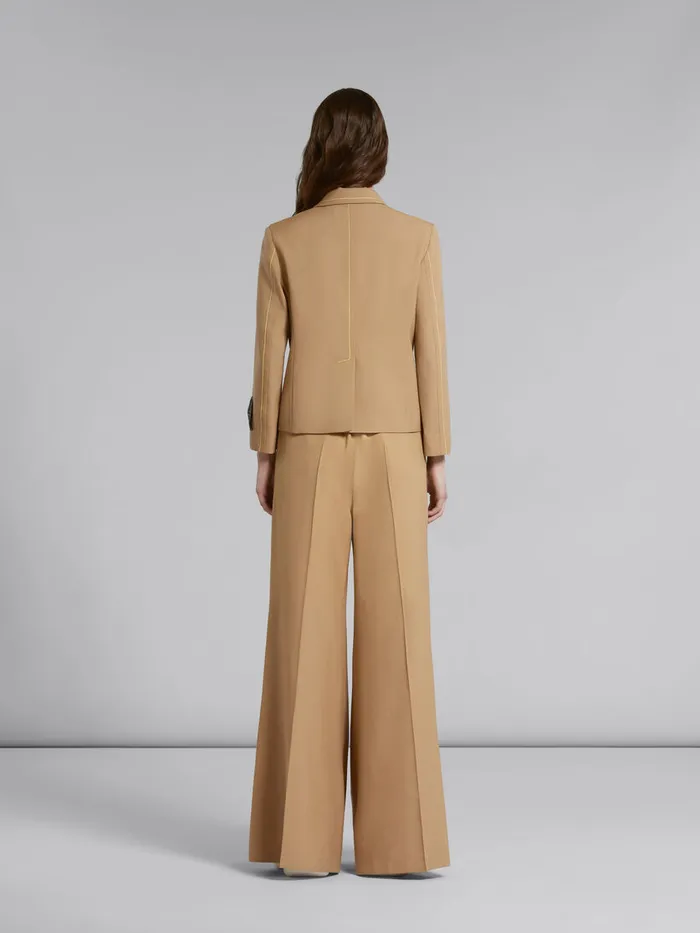 Beige Flared Wool Trousers With Logo Waist Women Marni Pants