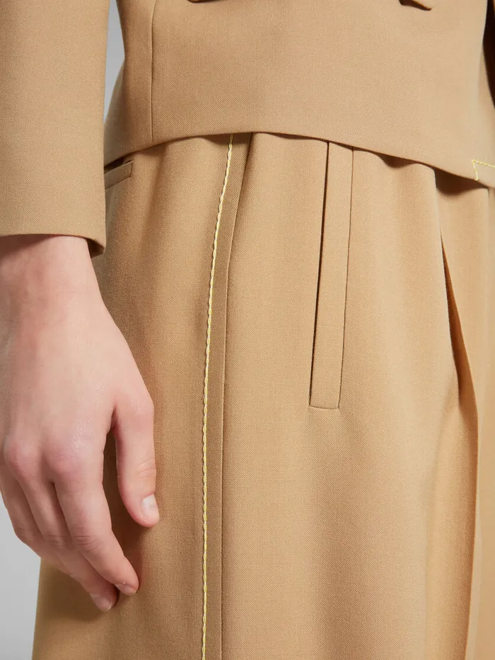 Beige Flared Wool Trousers With Logo Waist Women Marni Pants