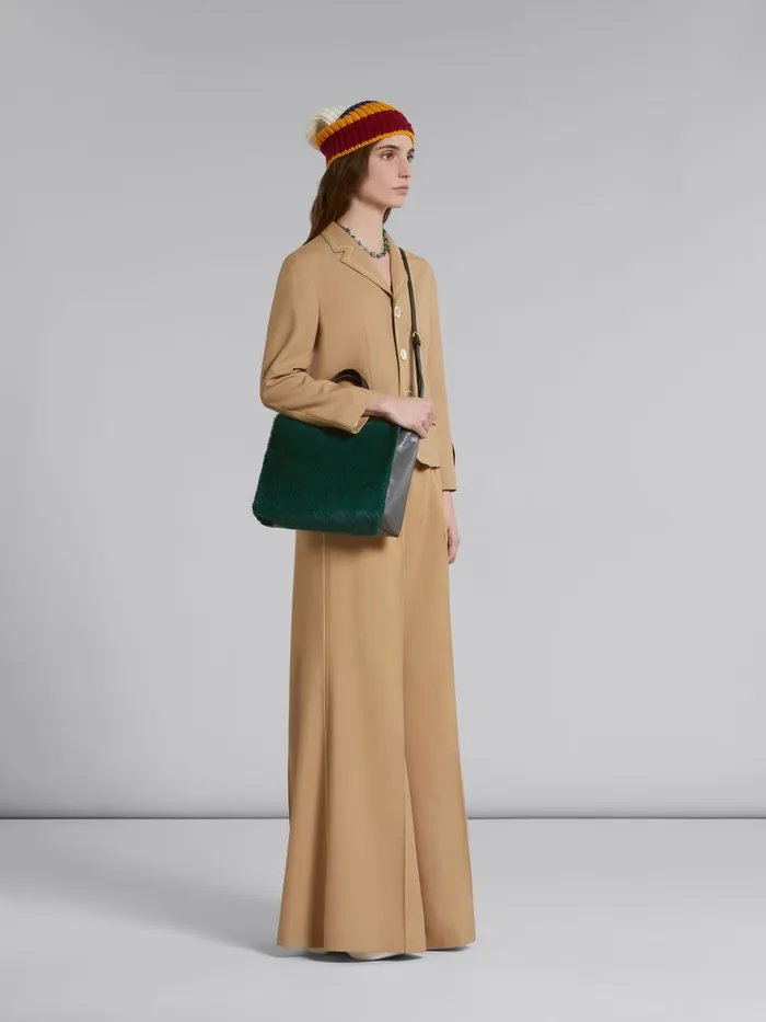Beige Flared Wool Trousers With Logo Waist Women Marni Pants