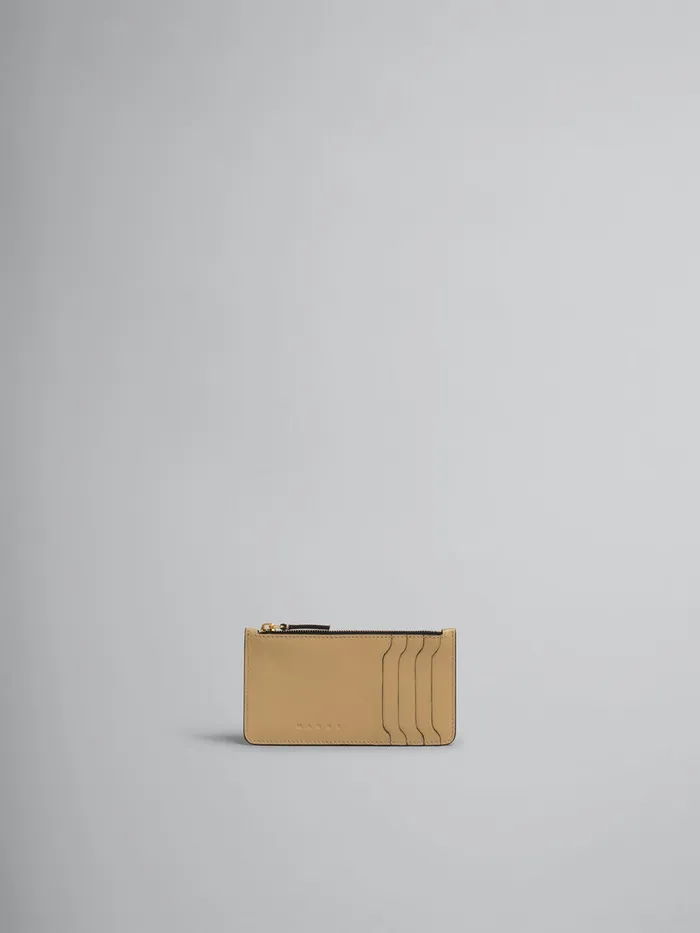 Beige Leather Card Case Women Marni Wallets and Small Leather Goods