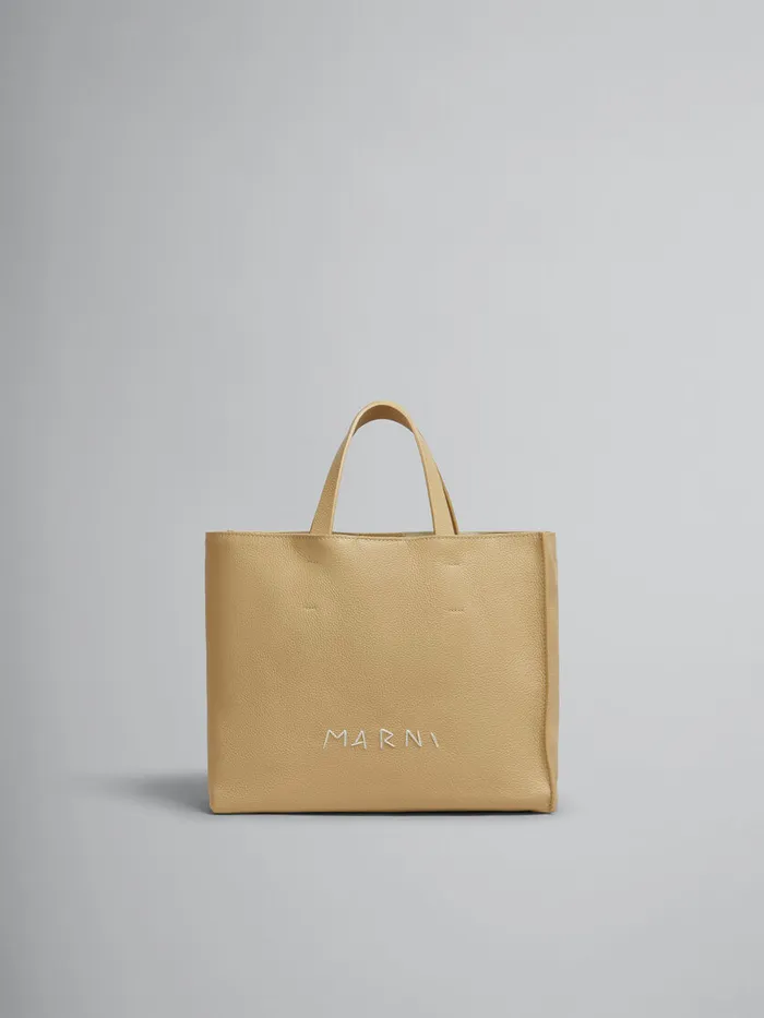 Beige Leather Museo Soft Tote Bag With Marni Mending Women Marni Tote Bags