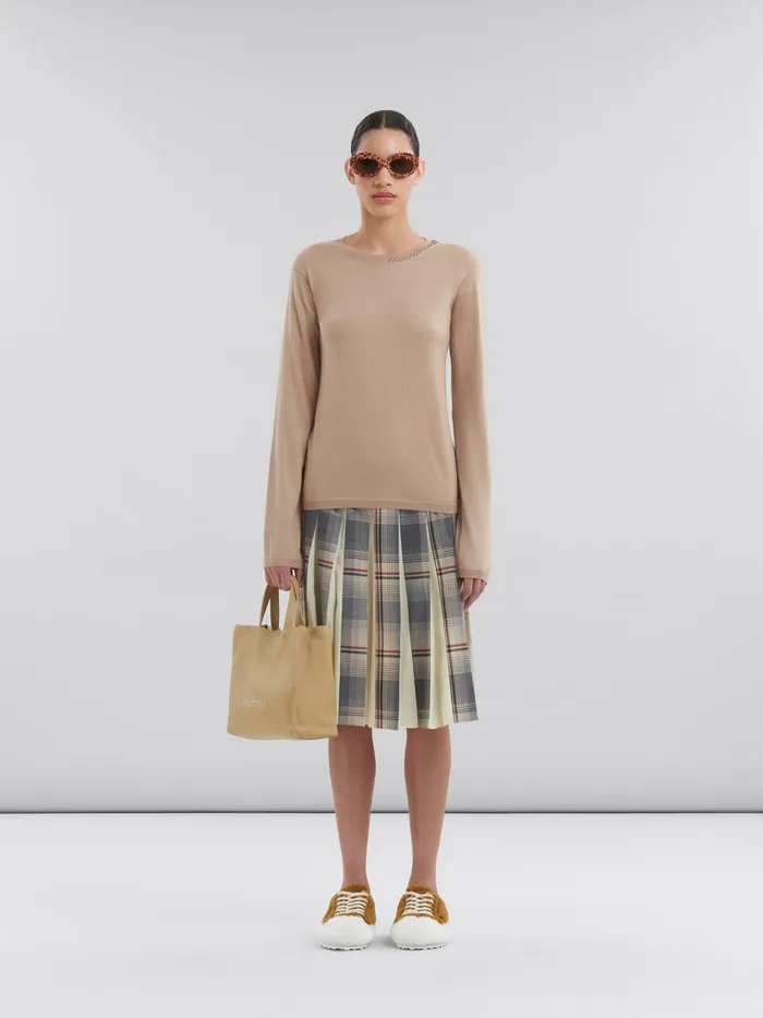 Beige Leather Museo Soft Tote Bag With Marni Mending Women Marni Tote Bags
