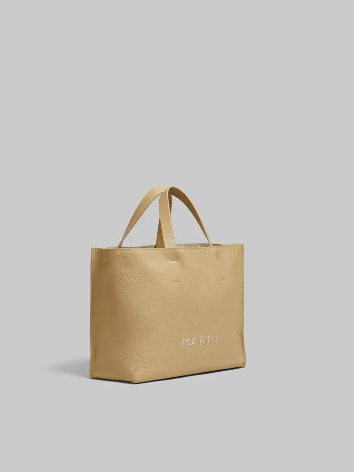 Beige Leather Museo Soft Tote Bag With Marni Mending Women Marni Tote Bags