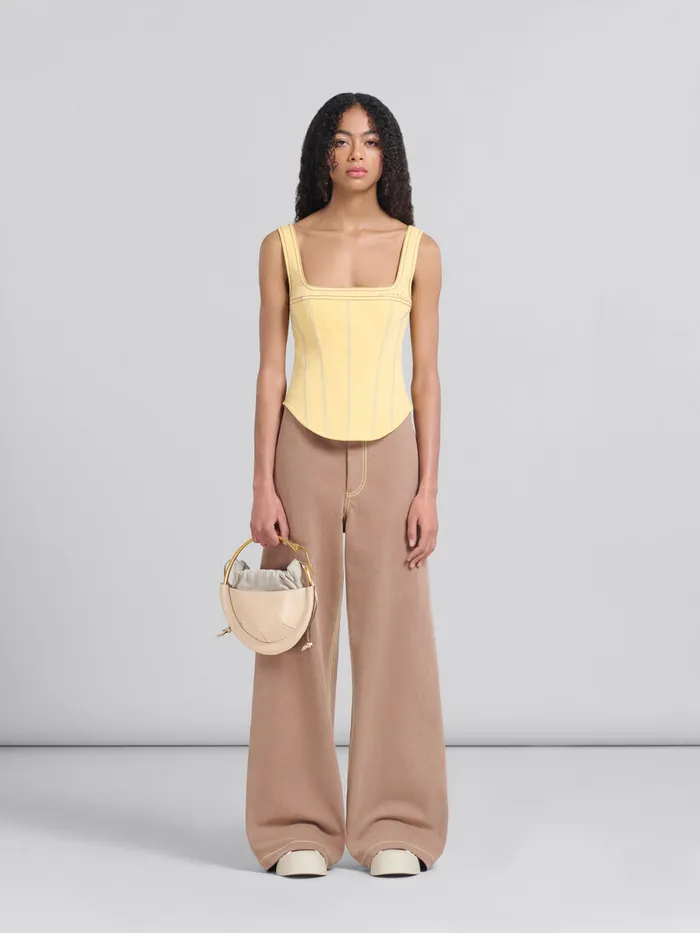 Beige Leather Small Tunnel Hobo Bag Women Marni Handbags
