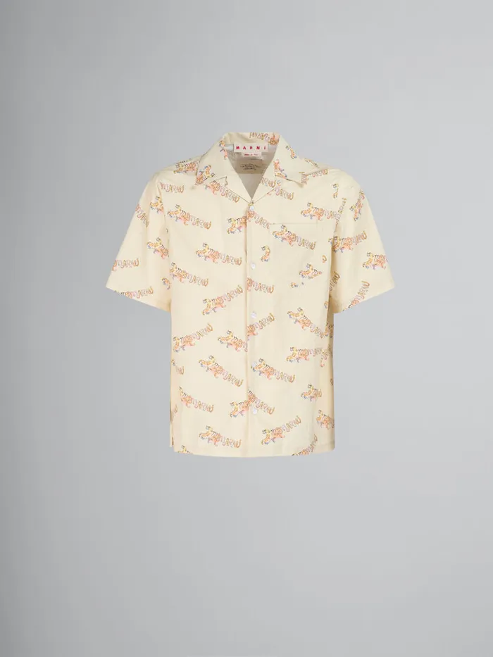 Beige Printed Organic Poplin Bowling Shirt Men Marni Tops and TShirts