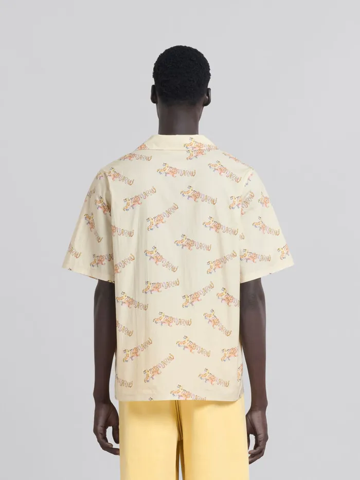 Beige Printed Organic Poplin Bowling Shirt Men Marni Tops and TShirts