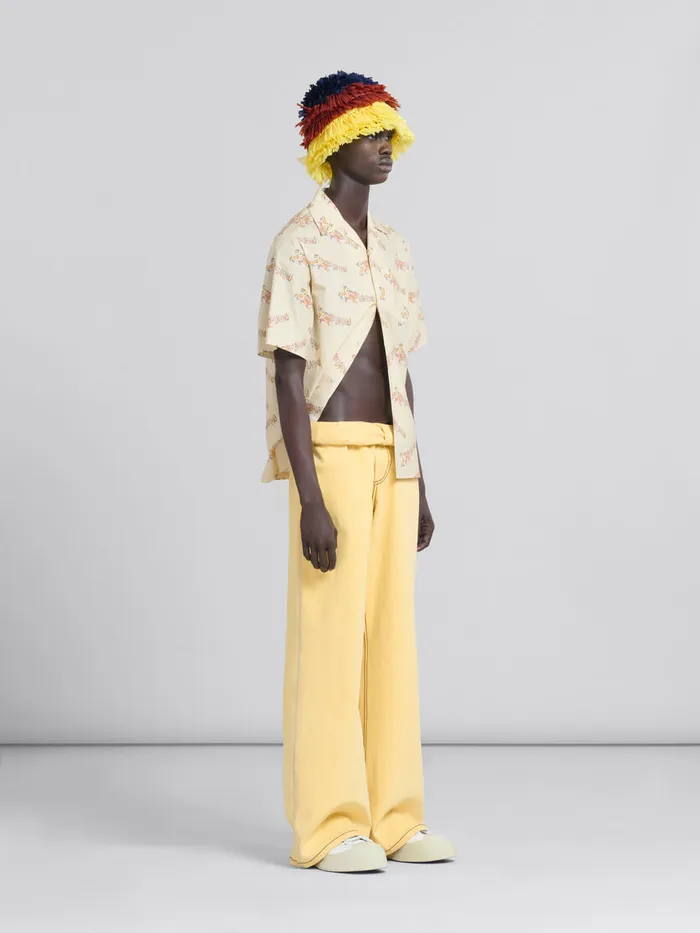 Beige Printed Organic Poplin Bowling Shirt Men Marni Tops and TShirts