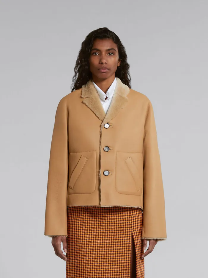 Beige Reversible Shearling Jacket Women Marni Coats and Jackets