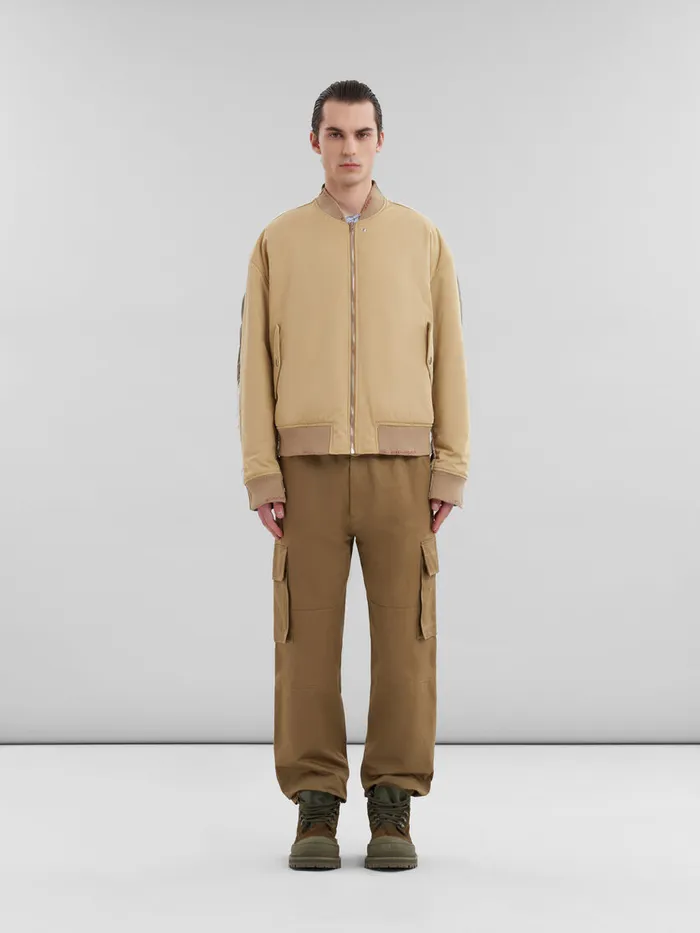 Beige Twill Bomber Jacket With Contrast Back Men Marni Coats and Jackets