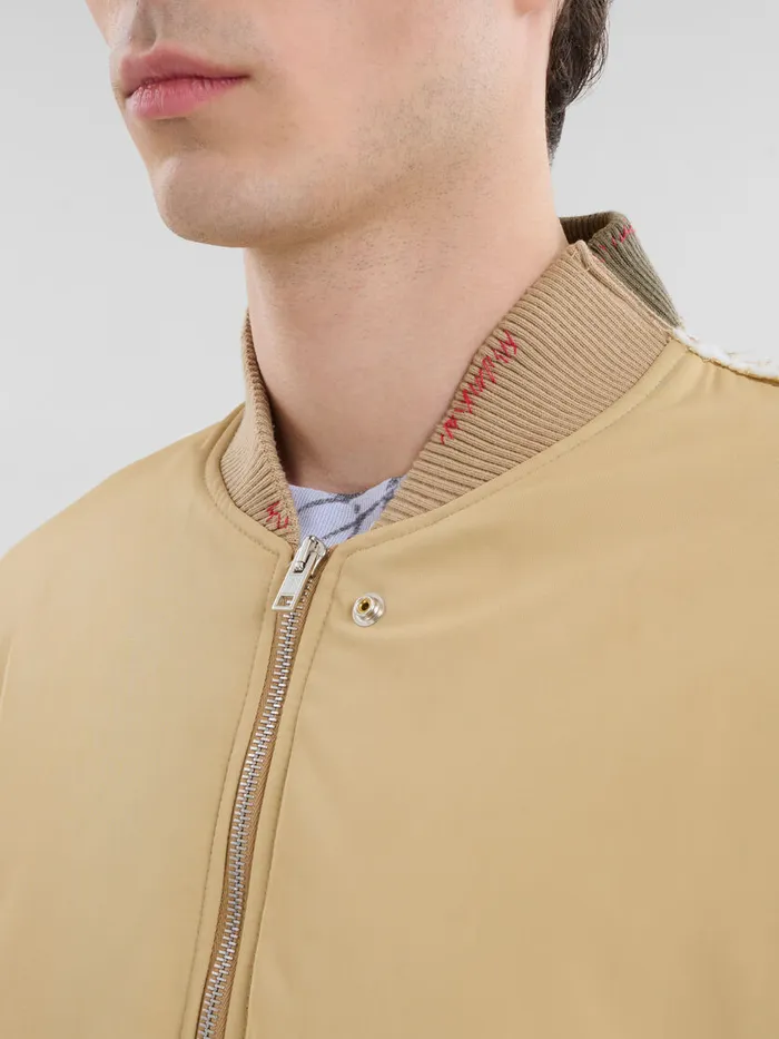 Beige Twill Bomber Jacket With Contrast Back Men Marni Coats and Jackets