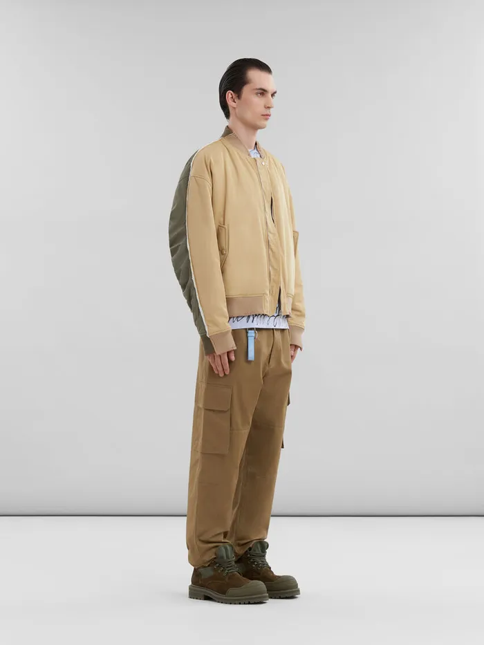 Beige Twill Bomber Jacket With Contrast Back Men Marni Coats and Jackets
