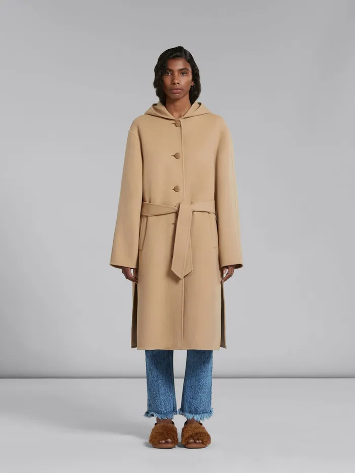 Beige Wool Coat With Waist Belt Women Marni Coats and Jackets