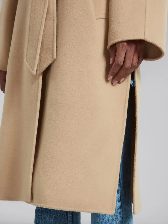 Beige Wool Coat With Waist Belt Women Marni Coats and Jackets