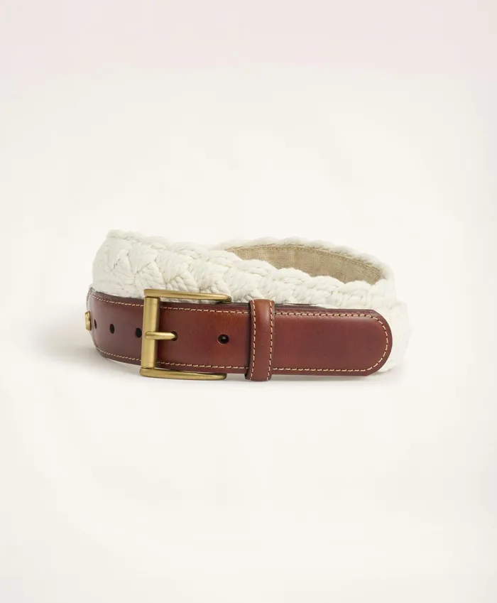 Belts Men Brooks Brothers Braided Cotton Leather Tab Belt Ivory