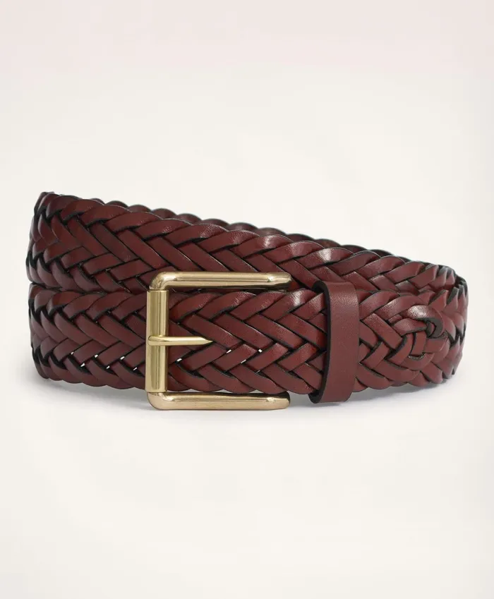 Belts Men Brooks Brothers Braided Leather Belt Dark Brown