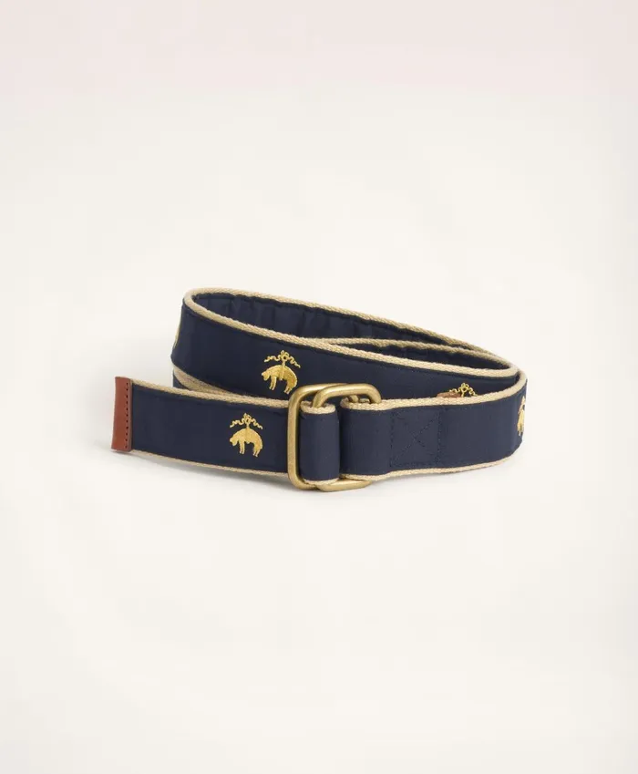 Belts Men Brooks Brothers Embroidered Leather Tab DRing Belt Navy