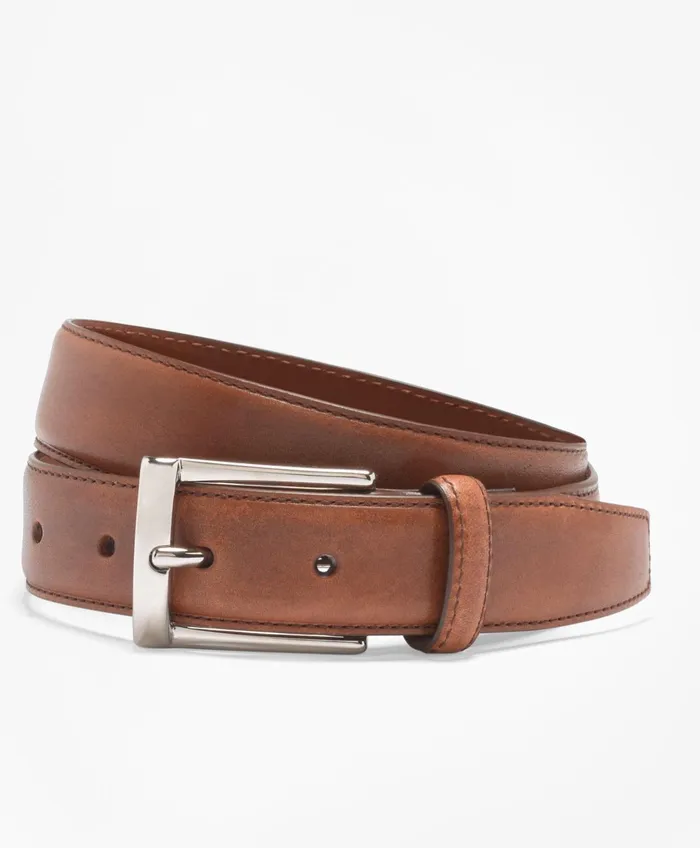 Belts Men Brooks Brothers Silver Buckle Dress Belt Walnut