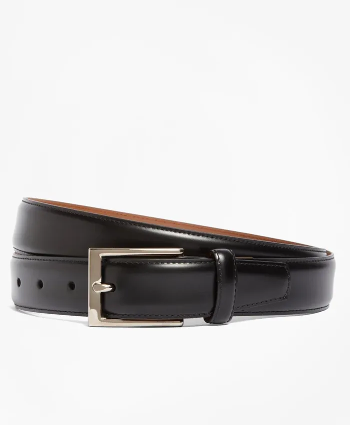 Belts Men Brooks Brothers Silver Buckle Leather Dress Belt Black