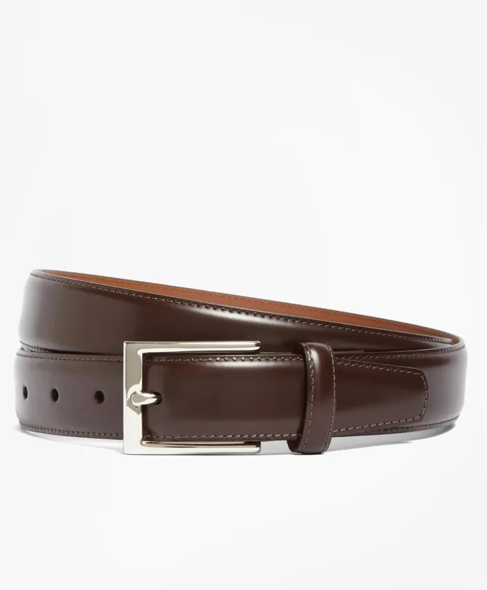 Belts Men Brooks Brothers Silver Buckle Leather Dress Belt Brown