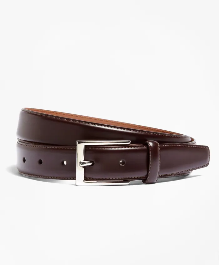 Belts Men Brooks Brothers Silver Buckle Leather Dress Belt Burgundy
