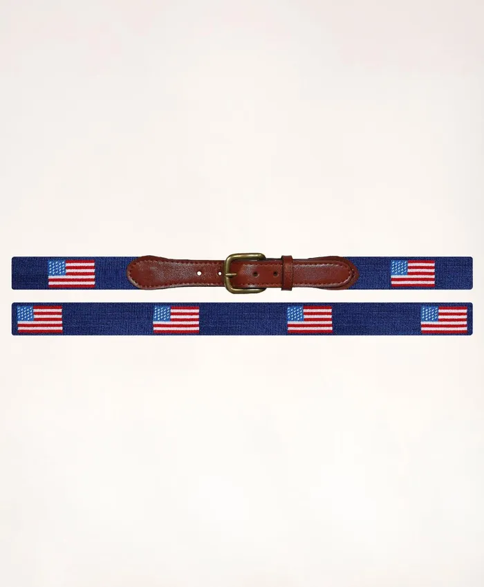Belts Men Brooks Brothers Smathers andamp Branson Leather Needlepoint American Flag Belt Multi