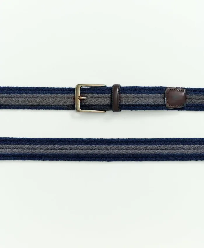 Belts Men Brooks Brothers Stripe Stretch Casual Belt Navy