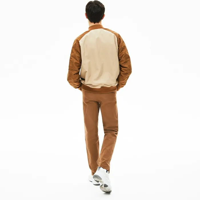 BiColor Reversible Lightweight Bomber BeigeBrownNavy Blue Mens Lacoste Jackets and Coats Outlet Factory