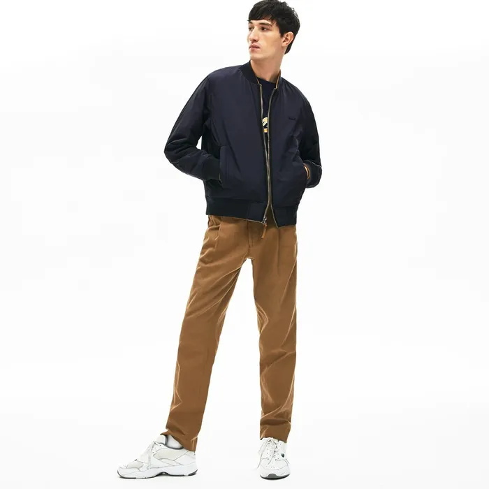 BiColor Reversible Lightweight Bomber BeigeBrownNavy Blue Mens Lacoste Jackets and Coats Outlet Factory